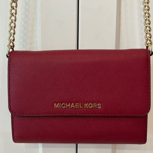 Michael Kors Handbags - Genuine Michael Kors Phone Crossbody Handbag Multifunctional Small Red Gold Tone